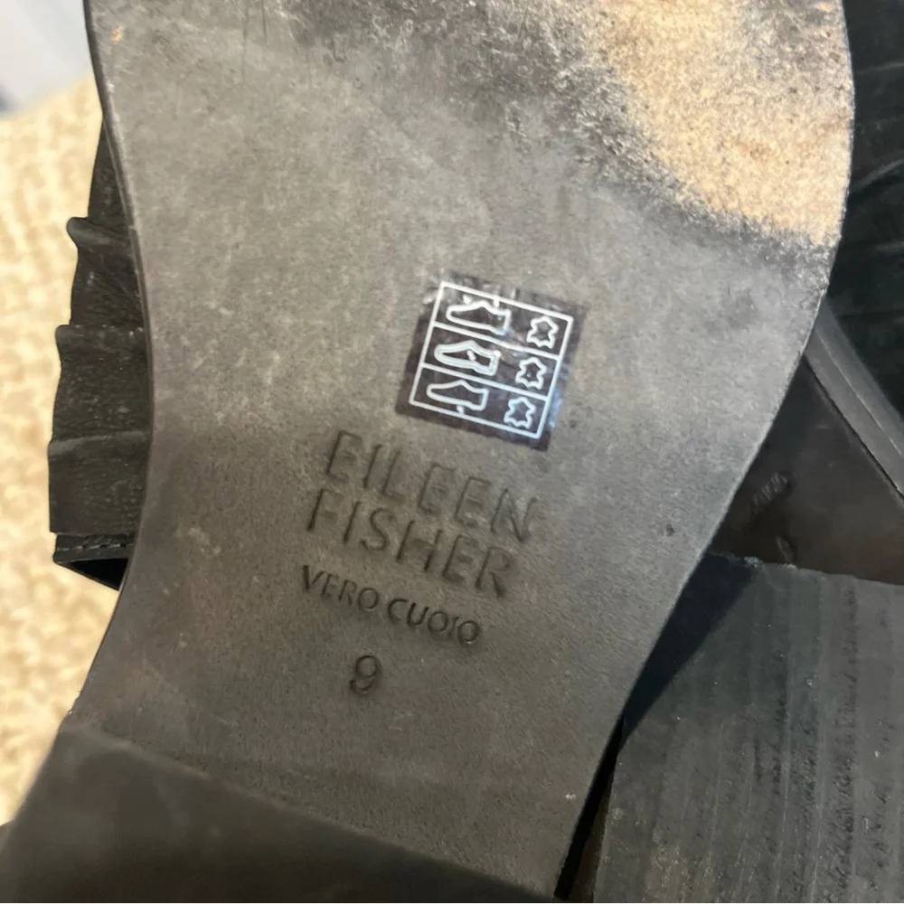 Eileen Fisher Womens‎ Walt Cross Strap Bootie Cutout Sides Stacked Black Size 9